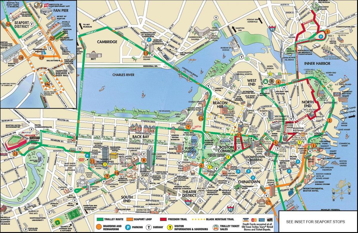 Бостон дээр хоп хоп унтраах троллейбус, аялал жуулчлалын газрын зураг
