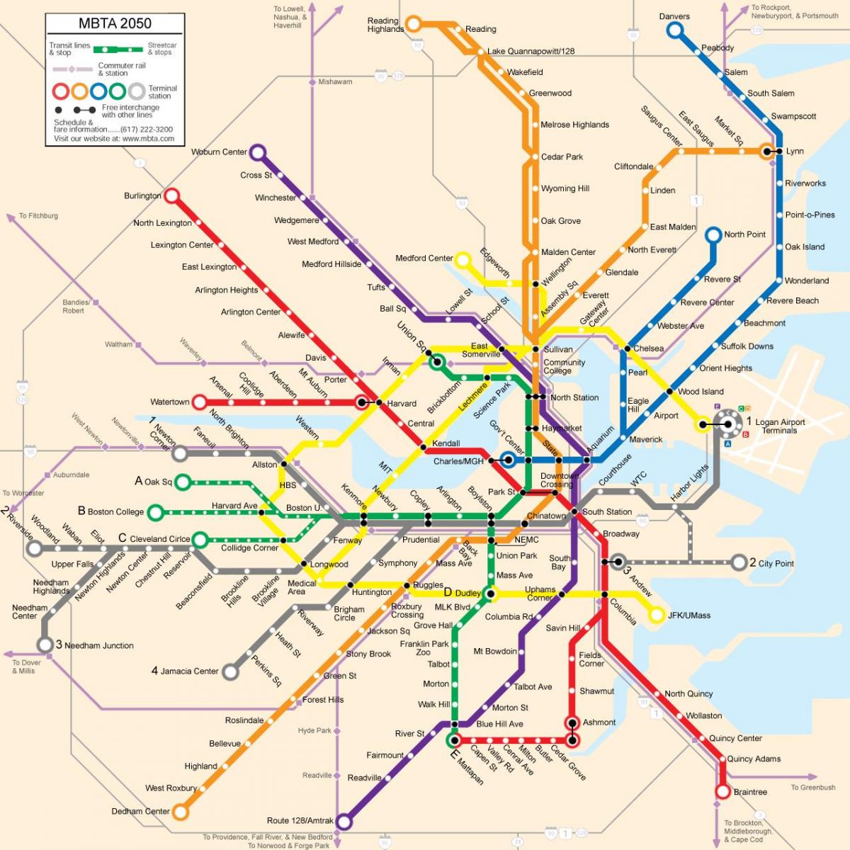 Бостоны олон нийтийн дамжин өнгөрөх газрын зураг